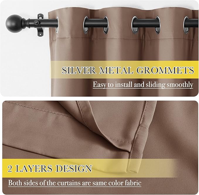 NICETOWN Total Blackout Panels for Nursery, Super Soft, Heavy Duty and Thick Window Treatment Curtains 63 inches Long with Same Color Lined for Basement, (1 Pair, Taupe, 52 inches Wide Each Panel)
