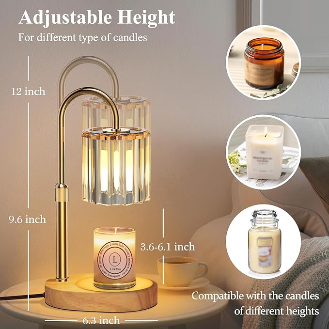 Lukasa Candle Warmer Lamp, with RGB LED Lights,Timer and Dimmer, Adjustable Height, House Warming Gifts New Home Decor, Gifts for Women Mom, Wax Melt Warmer for Scented Jar Candles