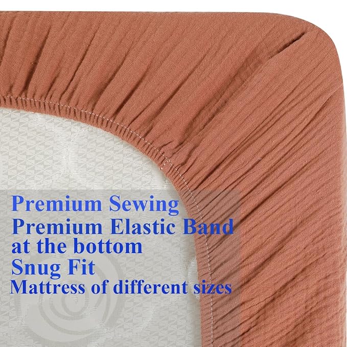 Muslin Pack and Play Sheets Fitted Compatible with 4moms Breeze Plus Playard and Other 30x43 Inch Large Playpen Mattress Snuggly Soft 100% Cotton Fog & Brown