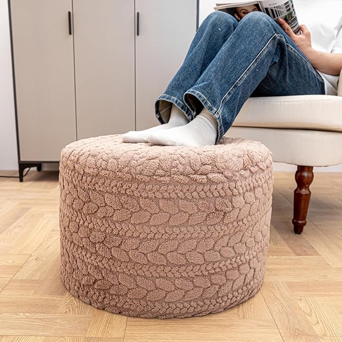 Round Pouf Ottoman 20 x 20 x 14 Inches Boho Poof Home Decor Floor Pouffe Ottoman Foot Rest for Couch Sofa Bean Bag Chairs Living Room Bedroom (Tan)