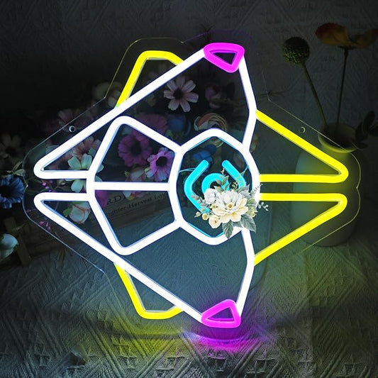 Gaming Ghost Shell Neon Sign for Wall Decor, Game Room, Bedroom, Man Cave, USB Powered, Dimmable, Pink, Yellow, Ice Blue, 13.7"x12.6"