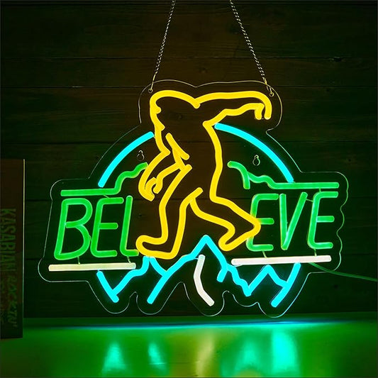 Sasquatch Believe Neon Sign for Wall Decor, Bigfoot Neon Signs LED Lights for Kids Room Decor Bar Game Room Man Cave Gift, USB Powered