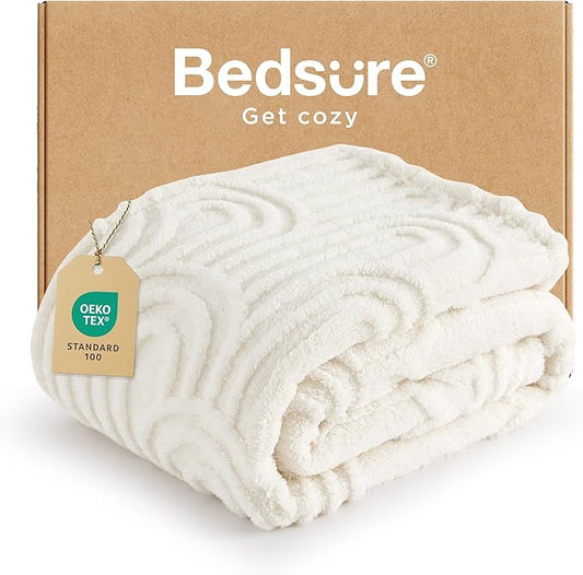 Bedsure Twin Blanket for Bed - Cozy Soft Blankets for Women, Cute Small Fleece Throws for Girls, Graduation Decorations Gift for Her Him School Dorm, White, 60x80 Inches