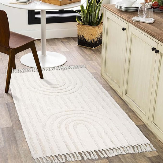LEEVAN Boho Rainbow Area Rug Floor Carpet 3x5 ft, Farmhouse Rugs Runner Washable Woven Living Room Rug Bohemian Bathroom Throw Rug Indoor Outdoor Geometric Kitchen/Hallway/Bedroom/Porch/Laundry Room