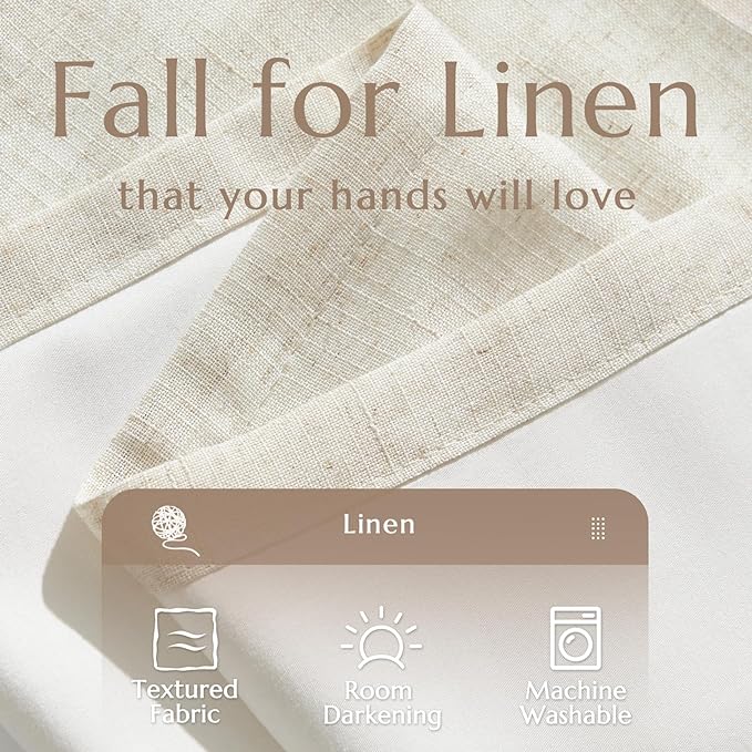 jinchan Linen Blend Curtains for Living Room 90 Inch Length 2 Panels Curtains for Sliding Glass Doors, 50 Inch Wide Farmhouse Drapes with Rod Pocket Back Tab(50W x 90L, Ecru)