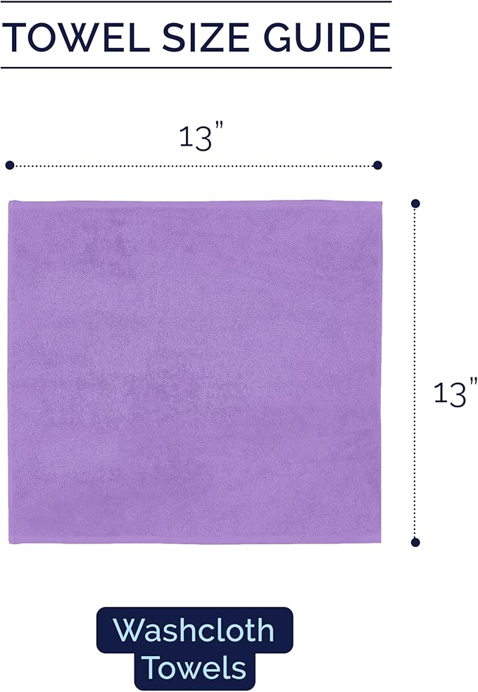 Elegant Comfort Premium Turkish Cotton 6 Pack Washcloths Set - 13 x 13 inch, Luxurious Hotel Spa Quality 100% Turkish Cotton 6PC Washcloth Set - Highly Absorbent - Soft Bathroom Towels, Lilac