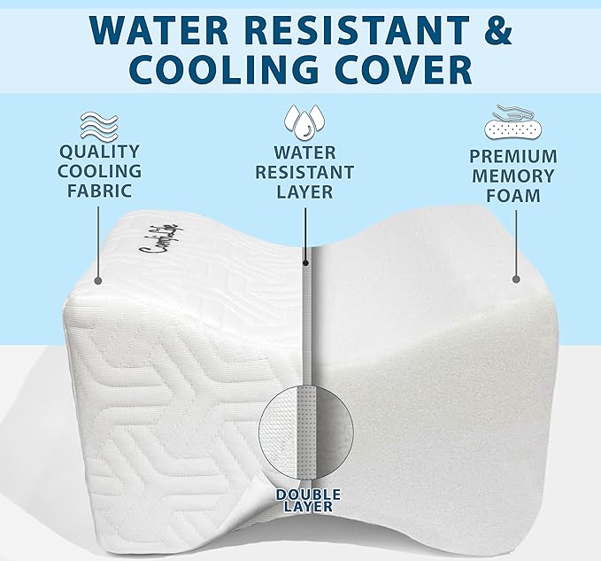 ComfiLife Knee Pillow for Side Sleepers – Cooling Leg Pillow for Side Sleeping – Knee Pillow with Strap for Hip Pain, Back Pain, Sciatica Pain Relief – Memory Foam Hip Pillow Contour Design