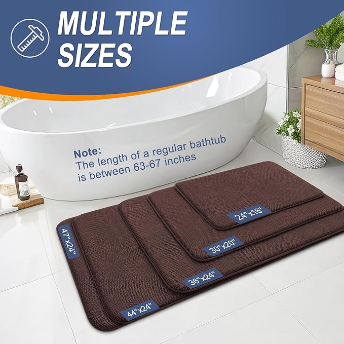 OLANLY Thick Memory Foam Bath Mat Rug 70x24, Extra Soft Absorbent Bathroom Rug, Quick Dry Bath Mats, Non-Slip, Machine Washable Carpet for Bathroom, Tub and Shower, Home Decor Accessories, Brown