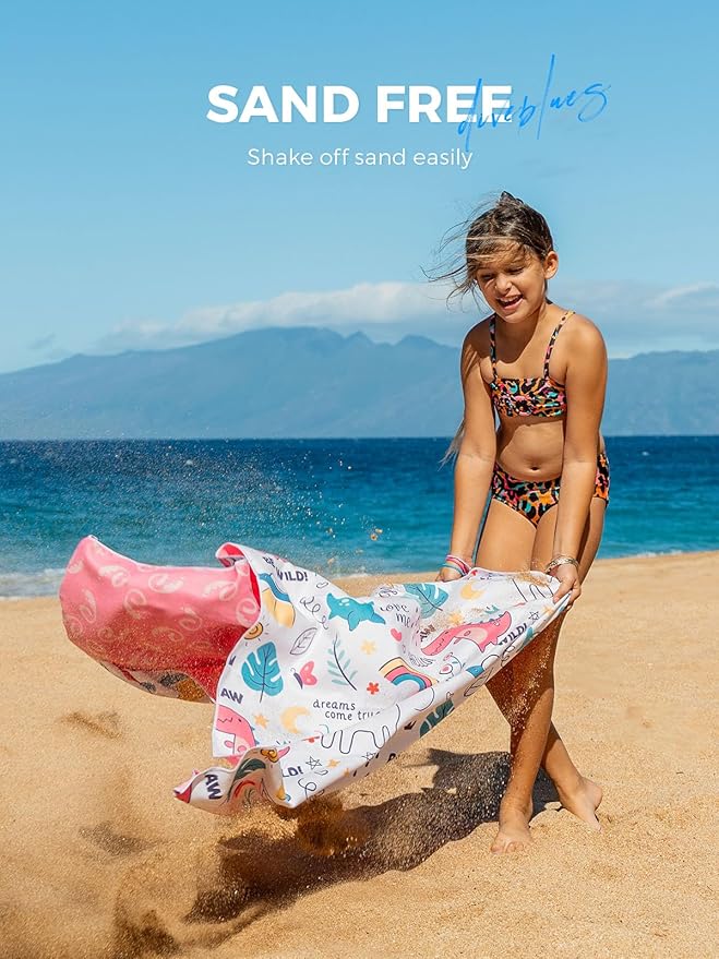 Kids Beach Towel 60''x30'', Quick Dry, Sand Free, Compact, Lightweight, Absorbent, Large Girls & Boys Microfiber Towels for Pool, Swim, Cruise Essentials, Unicorn