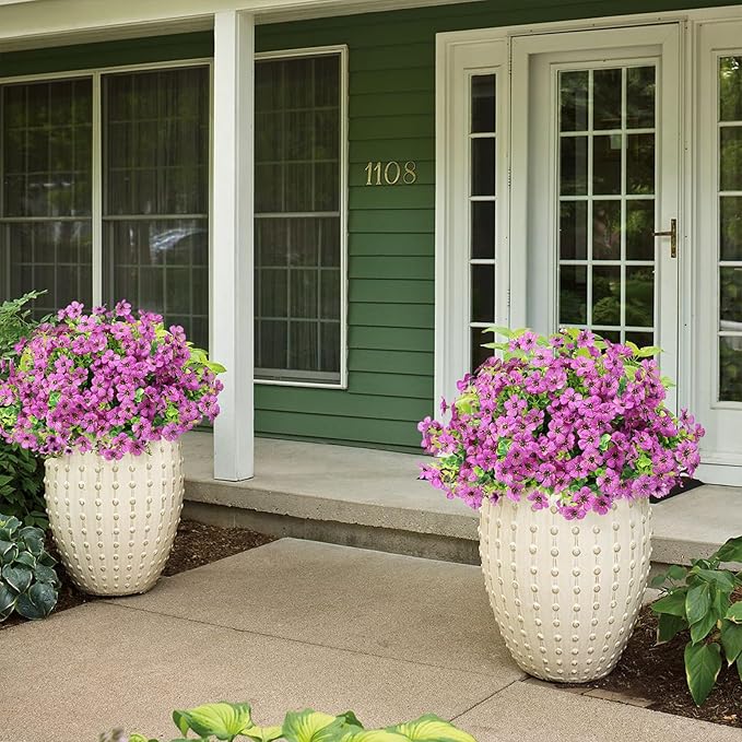 Artificial Flowers Outdoor Faux Plants UV Resistant 12 Bundles Fake Patio Flowers Plastic Greenery Plnats Outside Bulk for Spring Garden Hanging Planter Home Vase Decor, Purple