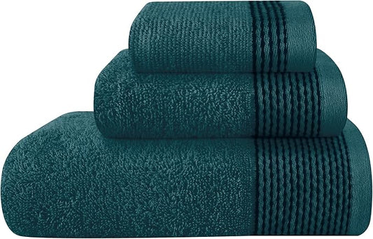 Belizzi Home Ultra Soft 3 Pack Cotton Towel Set, Contains a Bath Towel 28x55 inch, a Hand Towel 16x24 inch & a Wash Coth 12x12 inch, Ideal Everyday use, Compact & Lightweight -Teal