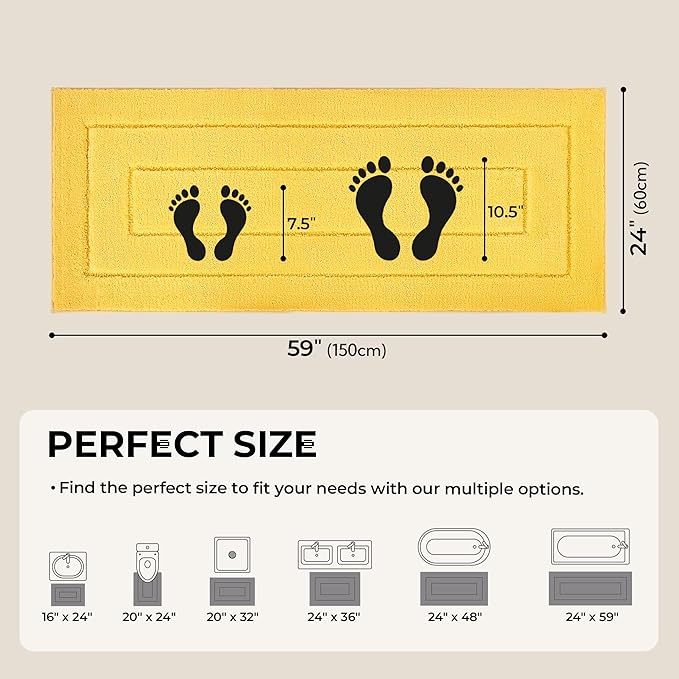GRANNY SAYS Bathroom Rug Mat, 59" x 24" Non-Slip, Super Soft and Water Absorbent, Microfiber Bath Rug, Machine Washable, Large Bathroom Rug for Floor, Yellow