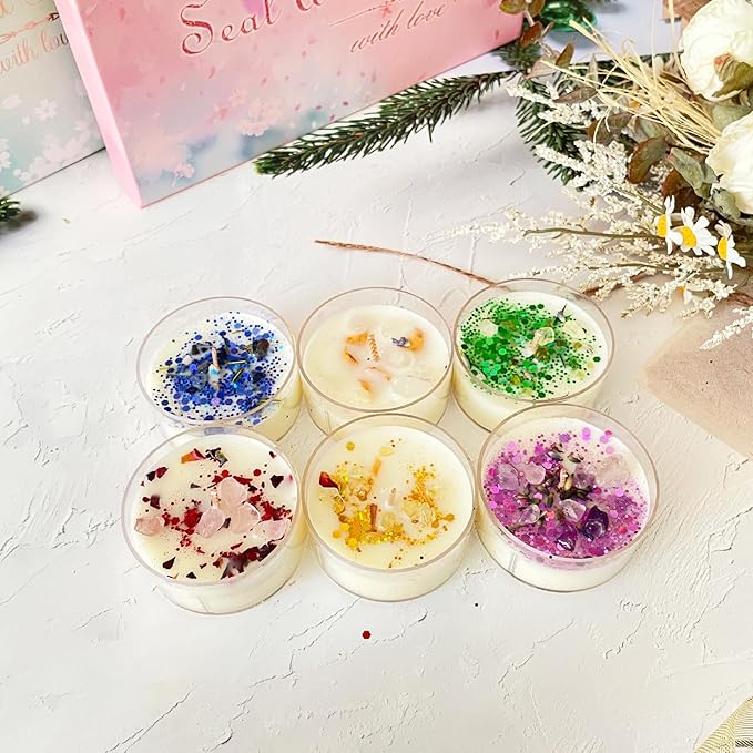 Tealight Soy Candles with Dried Flowers, Aromatherapy Candles for Decor Holidays, Room Ambiance, Aromatherapy Relaxing, Christmas Gift, Wedding Favors, Mother's Day (Dried Flower)