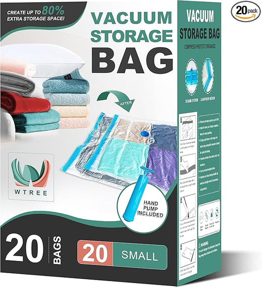 Vacuum Storage Bags, Space Saver Bags, Vacuum Sealed Bags for Comforters, Blankets, Clothes Storage, Hand Pump Included, 20-Small