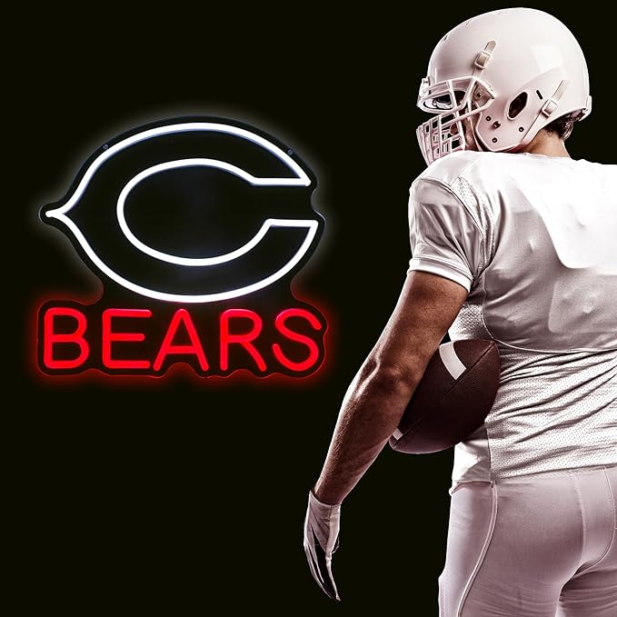 Football Team neon Sign, Cool Light Up Dimmable Football Team Logo Hanging Led Neon Sign for Wall Decor, Man Cave, Garage, Party, Bar, Game Room Deco, Birthday Gift for Football Fans (C-Bear)