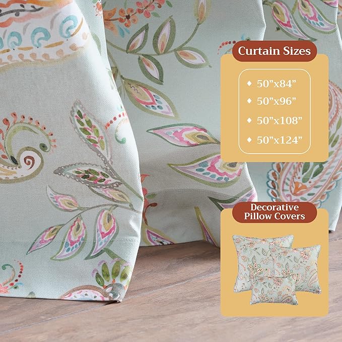 Maison d' Hermine Curtains for Living Room 100% Cotton 108 inch Length One Panel Light Filtering Curtains for Bedroom Windows with Rod and Loop Pockets Drapes (Ramage Multicolor, 50" W x 108" L)