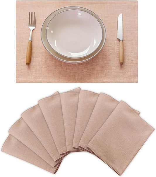 Demetex Pink Placemats Set of 8 Heat Resistant Cloth Place Mats Rectangle Linen Table Placemat for Party Anniversary Wedding, 13x19 inch, Pink