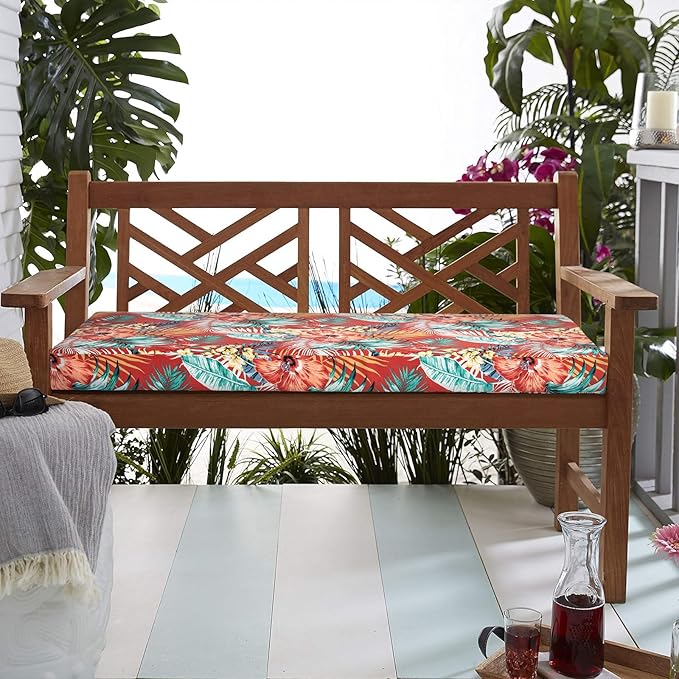 Patio Bench Cushion Covers for Outdoor Furniture with Ties, Water Resistant Loveseat/Settee Cushion Slipcover 42x18x3 Inch for Swing Porch Garden (Replacement Cover Only)-Chili Red Floral