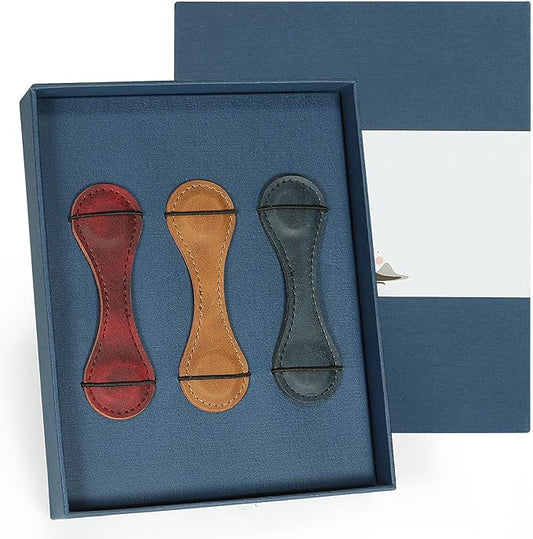 3Pcs Magnetic Leather Bookmarks for Men Women Book Lovers Handmade Natural Leather Bookmark Box Set Perfect for Birthday Gifts Teachers Appreciation