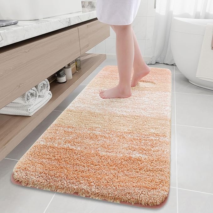 Arotive Microfiber Bathroom Rugs, Shaggy Soft and Absorbent Bath Rug, Non-Slip, Thick Plush Machine Washable Dry Bath Mats for Bathroom, Tub and Shower, 70x24, Peach