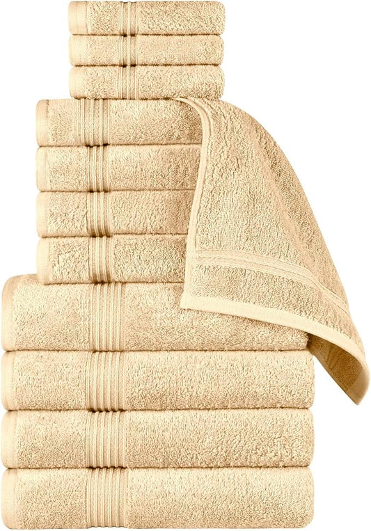 Superior Egyptian Cotton 12-Piece Towel Set, Assorted Towels for Home Bathroom, Guest Bath Decor Essentials, Includes 4 Bath, 4 Hand, 4 Face Towels/Washcloths, Quick Dry, Absorbent - Canary