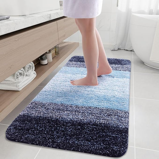 Arotive Microfiber Bathroom Rugs, Shaggy Soft and Absorbent Bath Rug, Non-Slip, Thick Plush Machine Washable Dry Bath Mats for Bathroom, Tub and Shower, 54x24, Blue