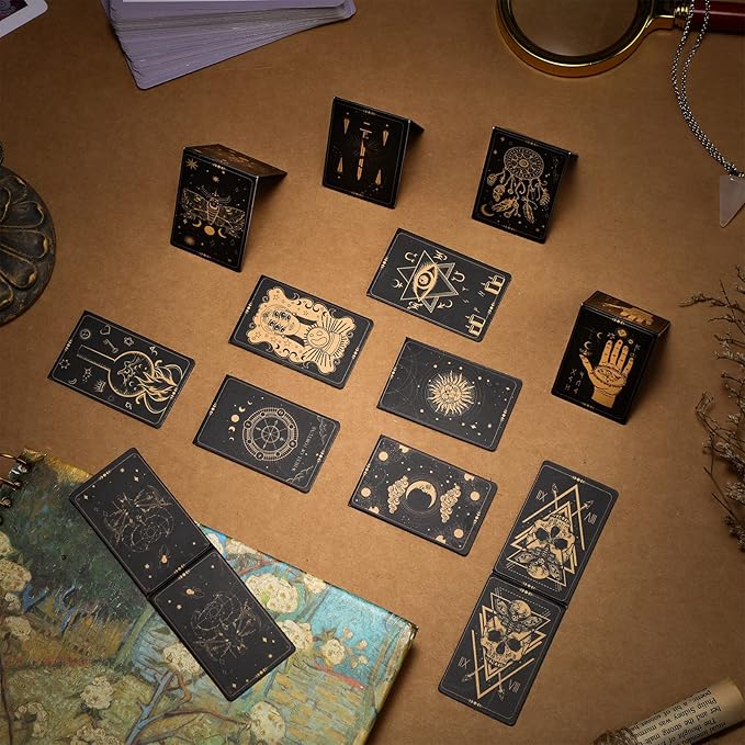 48 Pieces Tarot Magnetic Bookmarks Bulk Black Metal Aesthetic Page Markers Assorted Party Favor Journal Paper Bookmarks for Women School Students Teachers Friend Club Gift