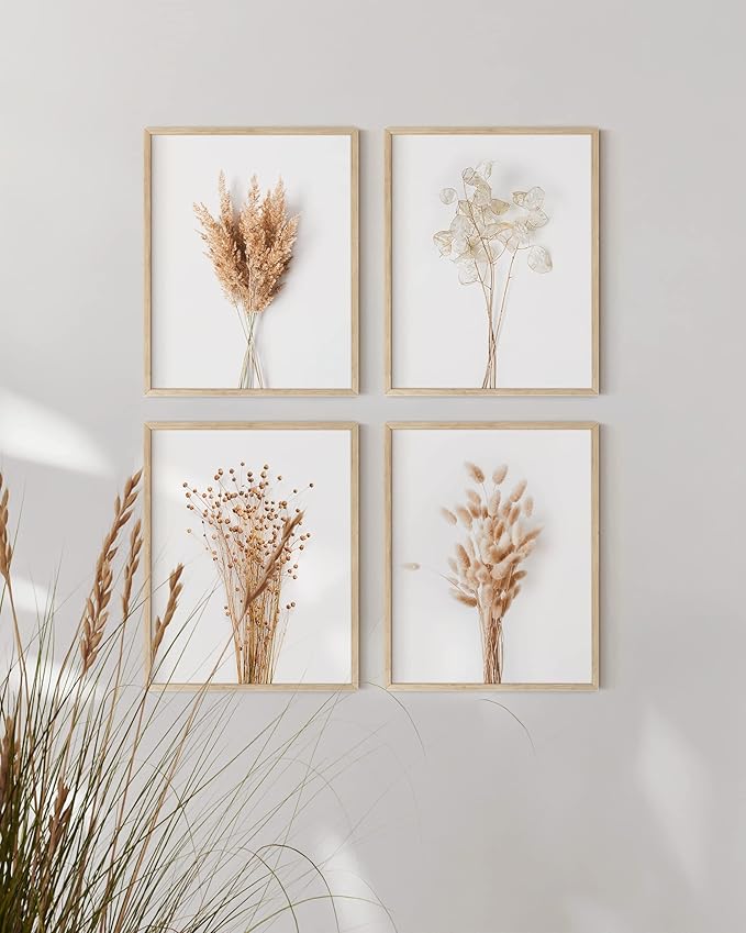 HAUS AND HUES Flower Wall Decor - Set of 4 Floral Wall Art, Floral Wall Decor, Flower Wall Art, Flower Painting with Frame, Floral Pictures Wall Decor, Flower Pictures Wall Decor (Beige Frame, 16x20)
