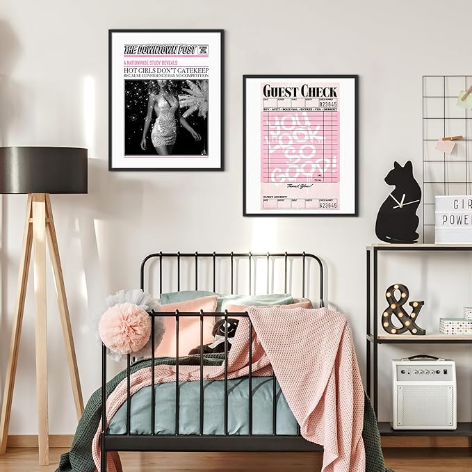 Habseligkeit Pink Fashion Wall Art Prints, Trendy Cute Wall Art Posters for Room Decor Aesthetic, Unique Room Decor for Girls Dorm, Unframed, 11x14in, Set of 6