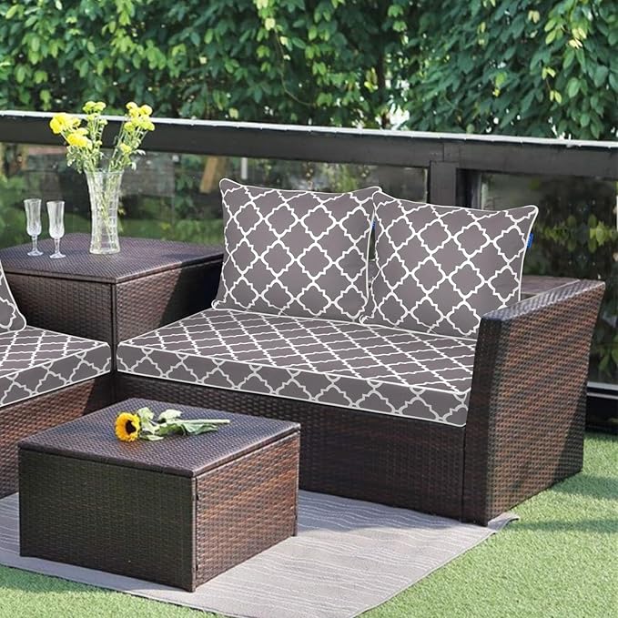 Outdoor Loveseat Cushion Set 48'' x 24'', Outdoor Cushions for Patio Furniture with Fastness Cover, Water Repellent Outdoor Seat Cushion and Couch Back Cushions for Bench, and Swing (Grey Plaid)