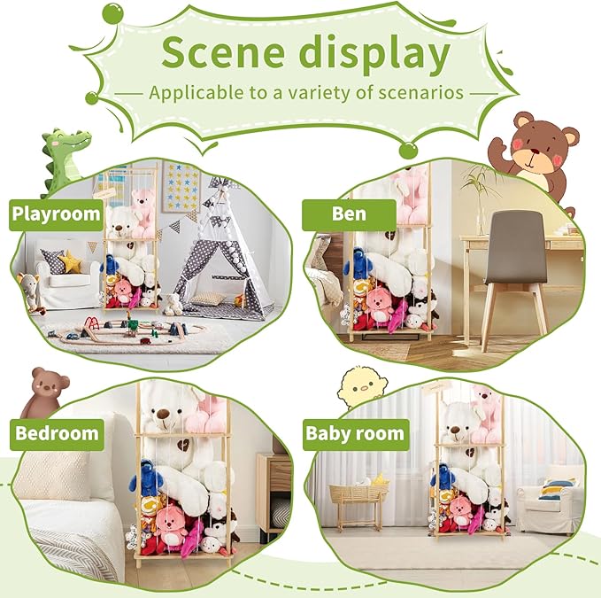 Stuffed Animal Zoo Storage Wood Extra Large Soft Toy Organizer Plush Holder Nursery Room Organizer Zoo Cage Storage, Kids Stuffed Animal Storage for Nursery Playroom Bedroom Kid Room