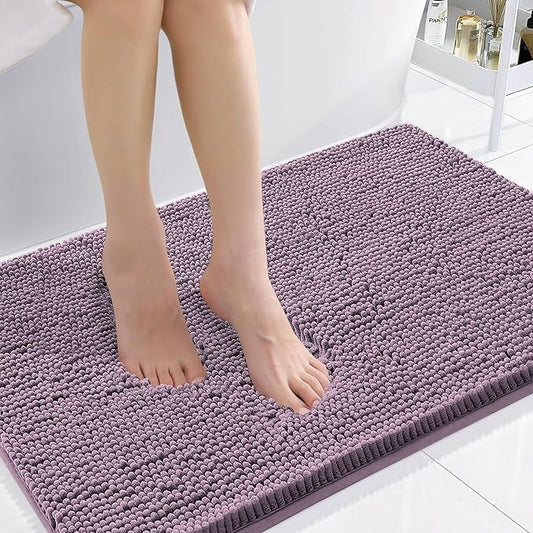 Smiry Luxury Chenille Bathroom Rugs 36x24, Extra Soft and Absorbent Shaggy Bath Mat, Machine Washable, Non-Slip Plush Carpet Runner for Tub, Shower, and Floor, Home Decor Accessories, Deep Plum