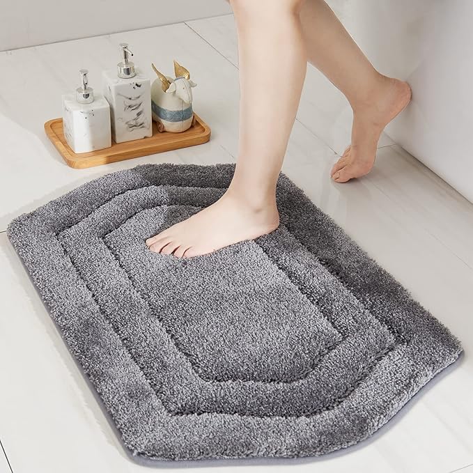 COSY HOMEER Extra Thick Bath Linen Sets Rugs for Bathroom - Anti-Slip Bath Mats Soft Plush Yarn Shaggy 100% Strong Polyester Living Room Bedroom Water Absorbent(Grey,24x36 - Inches)