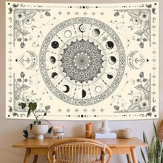 Lunerfex Mandala Moon Tapestry Boho Tapestry for Bedroom Black and White Tapestries Wall Hanging Living Room Wall Art and Home Decor 70x90