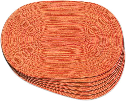 Noctiflorous Oval Braided Placemats Set of 6 Woven 12x18 Inch Non Slip Washable Heat Resistant Place Mats Tablemats for Dining Kitchen Party Daily Table Decor Dinner Mats (Fall Orange, 6)