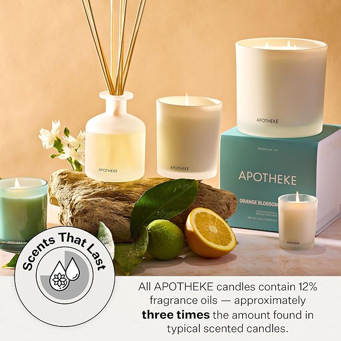 APOTHEKE Orange Blossom Neroli Scented Candles for Home - Aromatherapy 3-Wick Jar Candle with Soy Wax Blend - Long-Lasting Scent with Natural Essential & Perfume-Grade Oils