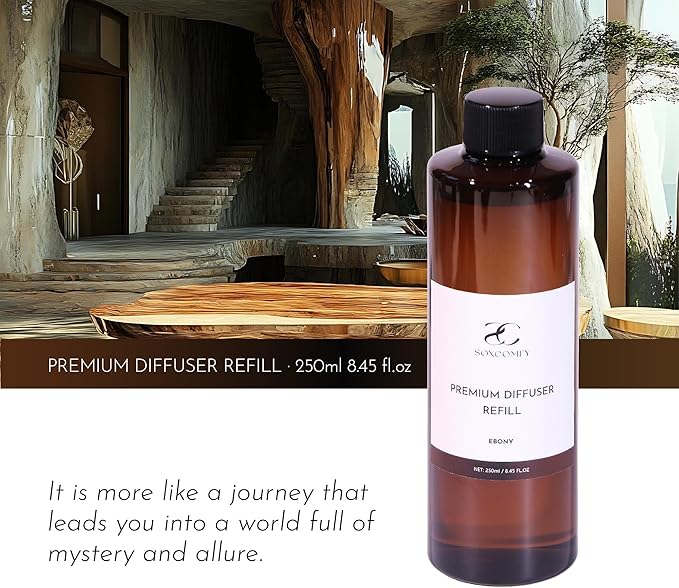 Diffuser Oil Luxury Essential Oils for Diffuser Refill & Air Freshener,Long-Lasting Natural Home Fragrance and Hotel Scent for Diffusers - 8.45 Fl.oz(250ml), Ebony