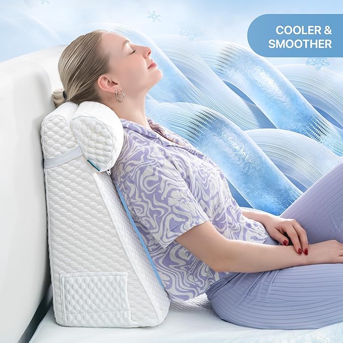 Bed Wedge Pillow for Sleeping - 2 Pcs Cooling 10" Height Pillow Set for Post Surgery Adjustable Triangle Pillow Wedge for Legs, Back Pain, Snoring, Alleviate Acid Reflux, White
