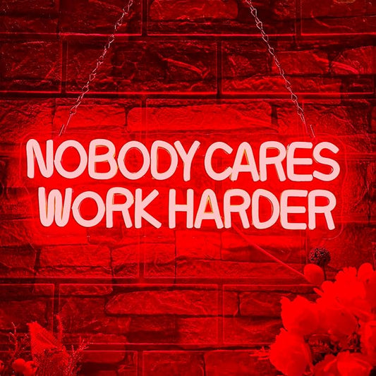 Nobody Cares Work Harder Neon Sign, Motivational Neon Light USB Powered Lnspirational LED Neon Light Wall Art, for Office Study Room Or Gym Teen Bedroom Modern Decor(15.7 * 5.1 In)