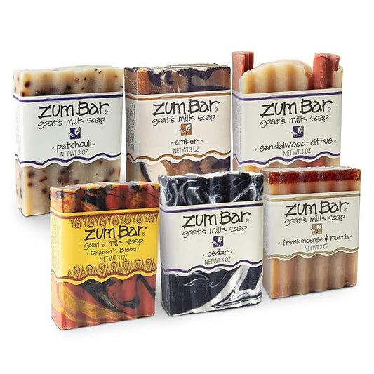 Zum Bar Goat's Milk Soap - Sultry Blends - Patchouli, Amber, Dragon's Blood, Sandalwood-Citrus, Cedar, Frankincense & Myrrh - 3 oz (6 Pack)