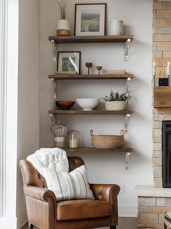 Gronda Floating Shelves for Wall 23 Inch Storage Shelf for Bathroom Kitchen Laundry Over Toilet Wooden Hanging Organizer Farmhouse Rustic Decor for Bedroom Living Room, Set of 2