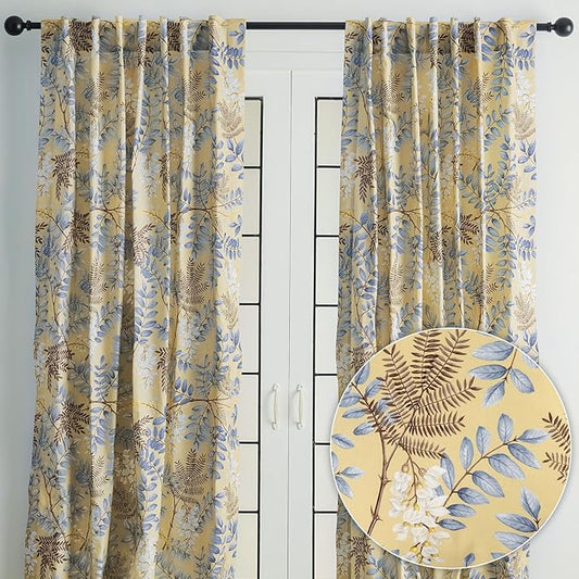 Maison d' Hermine Curtains for Living Room 100% Cotton 96 inch Length Two Panels Light Filtering Curtains for Bedroom Windows with Rod and Loop Pockets Drapes (Feuillage Light Ecru, 50" W x 96" L)