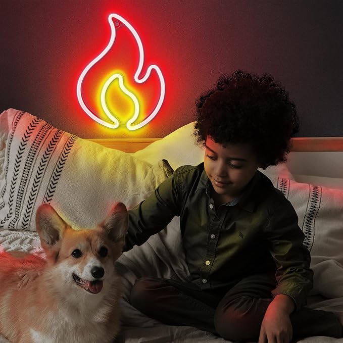 Lumoonosity Flame Neon Sign, Red and Yellow Flame Neon Light with On/Off Switch, Flame Led Light Sign for Wall Decor, Hanging Flame Shaped Light, Fire Neon Lights for Bedroom, Gaming Room Setup