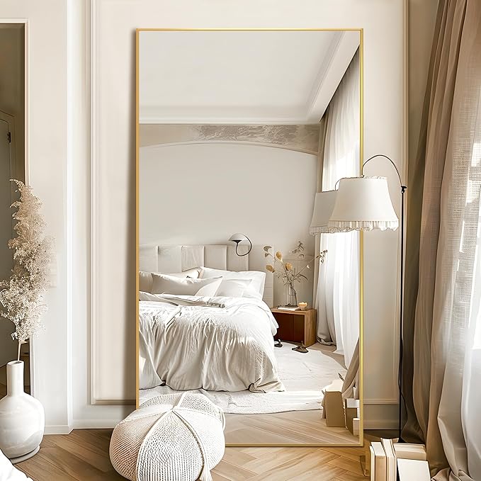 NicBex Oversized Full-Body Mirror, Large Full Length Mirror with Stand, 76"x35" Aluminum Alloy Frame Oversized Floor Mirror, Gold - Free Standing, Leaning Against Wall or Wall-Mounted