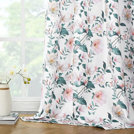 Joydeco Floral Curtains 84 Inches Long for Bedroom 2 Panels, Patterned Curtains Room Darkening Panels for Living Room with Grommet, Pink Flower Printed Drapes(Lily Pink-84)