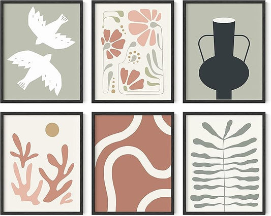 HAUS AND HUES Boho Pictures Wall Decor - Mid Century Modern Wall Art, Neutral Aesthetic, Botanical Wall Art Framed, Coral Artwork Wall Decor, Gallery Wall Frame Set (Unframed 11x14)