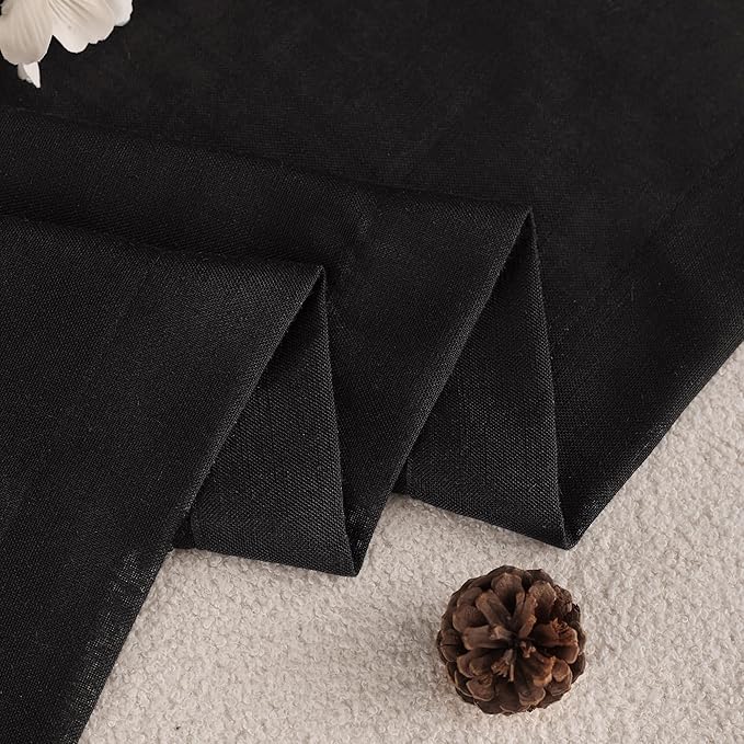 Black Linen Curtains 90 inches Long for Bedroom Back Tab Light Filtering Privacy Semi Sheer Black Curtains Living Room Boho Rustic Farmhouse Cotton Textured Gauze Curtain 2 Panel Set