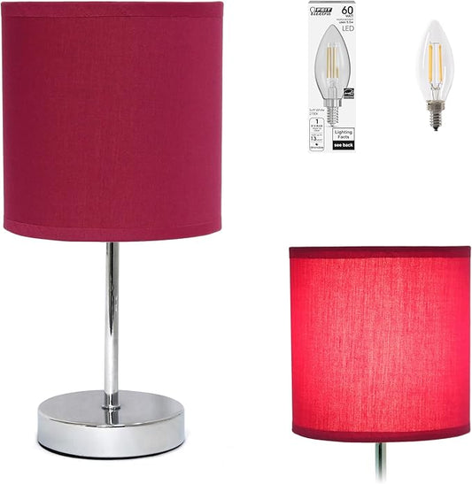 Simple Designs LT2007-WNE-LB Basic Chrome Mini Table Lamp for Living Room, Nightstand, Desk, Countertop, Wine Red, with Feit LED Bulb Included