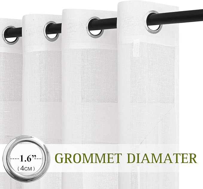 NICETOWN White Flax Linen Sheer Bedroom Curtains Grommet, Decorative Window Treatment Draperies Privacy with Light Through for Kitchen/Nursery/Bathroom,W52 x L54, Sold as 2 Panels