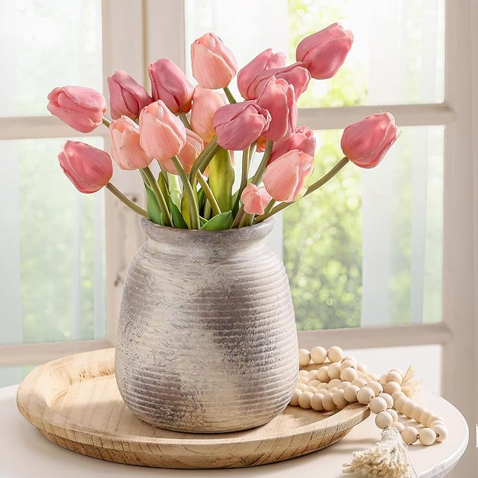 Ceramic Flower Vase, 7.48" Rustic Vases Home Decor Farmhouse Vintage Pampas Decorative Pottery Clay Vases for Table Living Room Bookshelf Entryway Kitchen Bathroom Bedroom